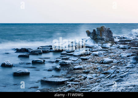 Schnee an der Küste von Gotland, Schweden Stockfoto