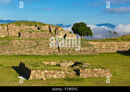 Detail des GRAND PLAZA am MONTE ALBAN, die zurückreicht bis 500 v. Chr. - OAXACA, Mexiko Stockfoto