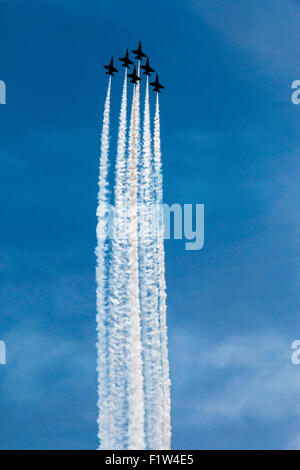 Die Blue Angels Durchführung über Seattle während der 2015 Seafair Air Show. Stockfoto