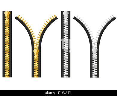 Reißverschluss-Vektor-Illustration isoliert auf weißem Hintergrund Stock Vektor