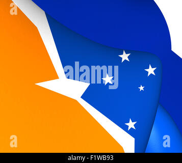 3D Flagge von Tierra Del Fuego, Argentinien. Hautnah. Stockfoto