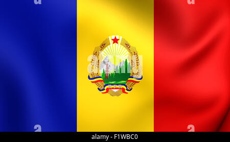 3D Flagge von Rumänien (1952-1965). Hautnah. Stockfoto