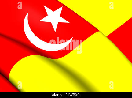 3D Flagge von Selangor, Malaysia. Hautnah. Stockfoto