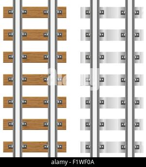 Schienen mit Beton und Holz-Schwellen-Vektor-Illustration isoliert auf weißem Hintergrund Stock Vektor