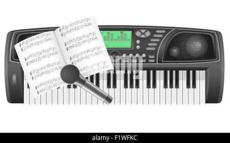 Synthesizer-Notizen und Mikrofon-Vektor-Illustration isoliert auf weißem Hintergrund Stock Vektor