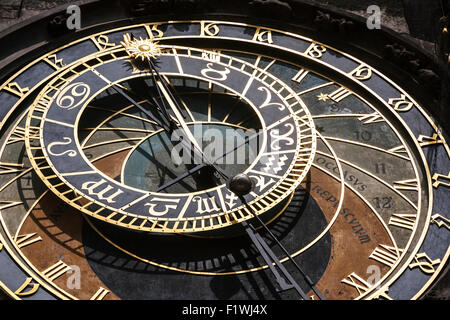 Detail das astronomische Zifferblatt im Altstädter Rathaus, Prag, Tschechische Republik. Stockfoto