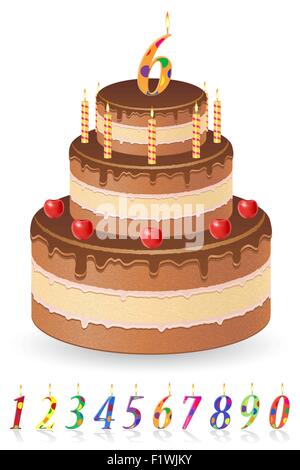 Schokolade Kuchen mit einer Anzahl von Alter-Vektor-Illustration isoliert auf weißem Hintergrund Stock Vektor