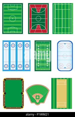 Felder für Sportspiele Vektor-Illustration isoliert auf weißem Hintergrund Stock Vektor