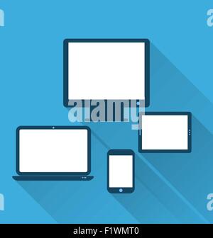 Monitor, Laptop, Tablet PC und Handy, flache Symbole w Stock Vektor