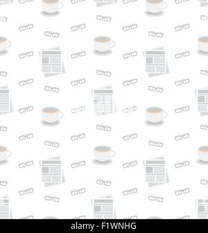 Nahtlose Muster mit Zeitungen, Kaffee und Brillen, flache Business Icons, Wallpaper zu wiederholen Stock Vektor