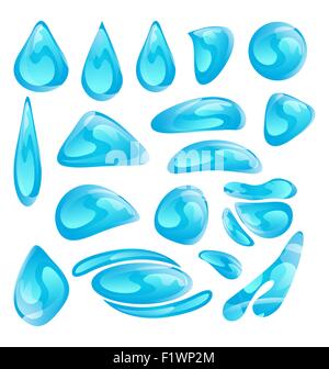 Festlegen unterschiedlicher Wassertropfen isoliert auf weißem Hintergrund Stock Vektor