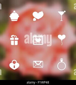 Trendige flache Symbole für den Valentinstag, verschwommene layout Stock Vektor