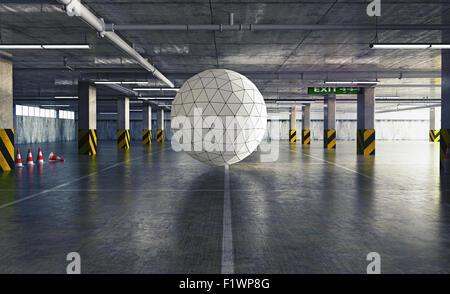 geometrischen Kugel auf dem Parkplatz. 3D Kreativkonzept Stockfoto