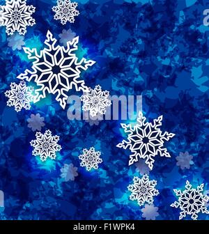 Weihnachten Schneeflocken auf dunklen blauen Grunge Hintergrund gesetzt Stock Vektor