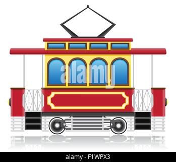 alten Retro-Straßenbahn-Vektor-Illustration isoliert auf weißem Hintergrund Stock Vektor