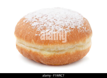 Deutsche Donut isoliert Berliner mit Puderzucker auf weiss Stockfoto