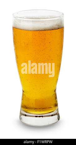 Glas frisches Bier auf dem weißen Hintergrund isoliert. Stockfoto