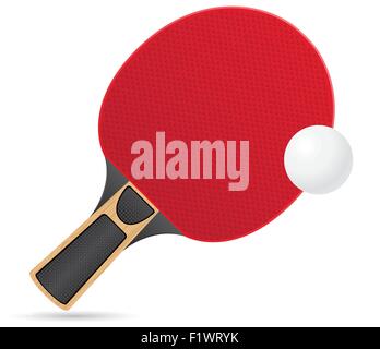Schläger und Ball für Tischtennis Pingpong Vektor-Illustration isoliert auf weißem Hintergrund Stock Vektor