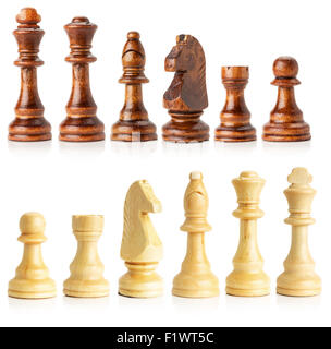 schwarz / weiß aus Holz Schach auf dem weißen Hintergrund isoliert. Stockfoto