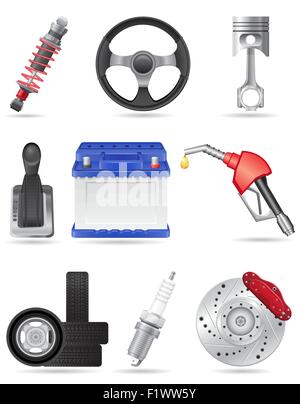 Stellen Sie Icons von Autoteilen Vektor-Illustration isoliert auf weißem Hintergrund Stock Vektor