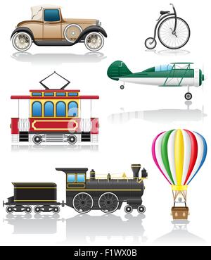 Stellen Sie Icons alten Retro-Transport-Vektor-Illustration isoliert auf weißem Hintergrund Stock Vektor