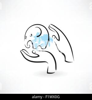 Elefant Hände Symbol Pflege Stock Vektor
