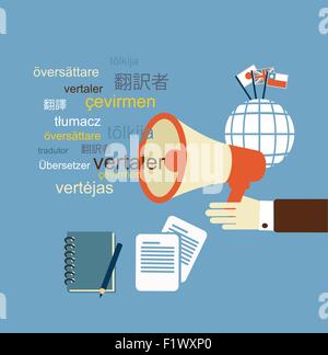 Übersetzer, sagt Sprecher Abbildung. Flache Jugendstil-Vektor-design Stock Vektor