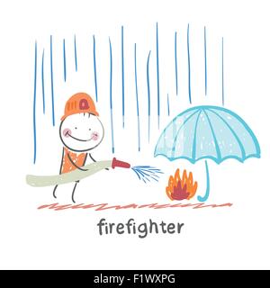 Feuerwehrmann. Lustige Cartoon-Stil-Abbildung. Die Situation des Lebens. Stock Vektor