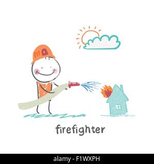 Feuerwehrmann. Lustige Cartoon-Stil-Abbildung. Die Situation des Lebens. Stock Vektor
