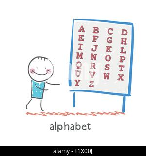 ein Mann steht mit alphabet Stock Vektor