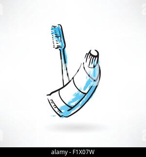 Zahnbürste und Zahnpasta Grunge-Ikone Stock Vektor
