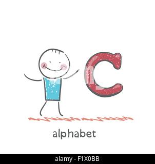 Mann, stehend mit einem Buchstaben des Alphabets Stock Vektor