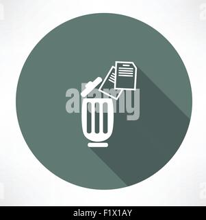 bin mit Dokumenten-Symbol. Flache Jugendstil-Vektor-illustration Stock Vektor