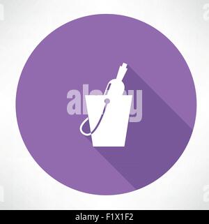 Flasche in einen Eimer-Symbol. Flache Jugendstil-Vektor-illustration Stock Vektor