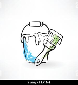 Eimer und Bürste Grunge-Ikone zu malen Stock Vektor