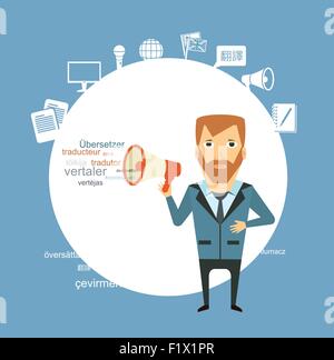 Übersetzer, sagt Sprecher Abbildung. Flache Jugendstil-Vektor-design Stock Vektor