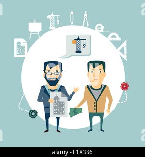 Architekt im Gespräch mit einer Kunden-Illustration. Flache Jugendstil-Vektor-design Stock Vektor