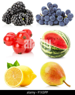 Sammlung der Früchte auf dem weißen Hintergrund isoliert. Stockfoto