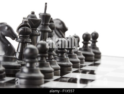 schwarzen Schach auf dem Schachbrett. Stockfoto