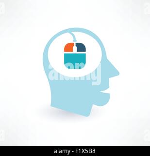 Maus und Kopf-Symbol. Computer-sucht-Konzept. Logo-Design. Stock Vektor