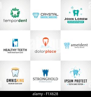 Satz von Zahn-Logos.  Mund-und Zahnpflege Symbole Sammlung. Vektor-Zähne-Designs. Hellen Zahnklinik Vorlage. Kreative Gesundheitskonzept. Stock Vektor
