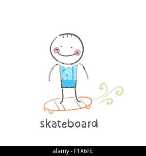 Skateboard. Lustige Cartoon-Stil-Abbildung. Die Situation des Lebens. Stock Vektor