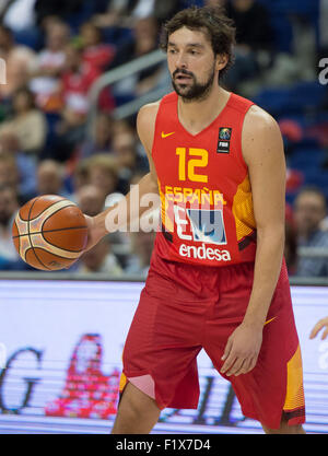 Berlin, Deutschland. 6. Sep, 2015. Spaniens Sergio Llull in Aktion während der Europameisterschaft Basketball-match zwischen Spanien und der Türkei bei der Mercedes-Benz-Arena in Berlin, Deutschland, 6. September 2015. Foto: Lukas Schulze/Dpa/Alamy Live News Stockfoto