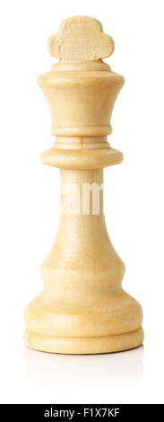 weiße Holz Schachkönig auf dem weißen Hintergrund. Stockfoto