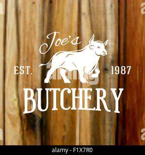 Premium Vintage-Rindfleisch Stier Aufkleber auf Holz der Hintergrund jedoch unscharf. Vektor-Metzgerei-Logo-design Stock Vektor