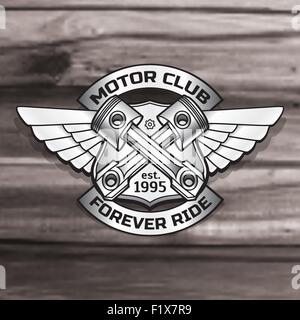 Biker-Logo Vektorgrafik. Motor Club Kolben Vintage Stahl Etiketten. Racer-Abzeichen Stock Vektor