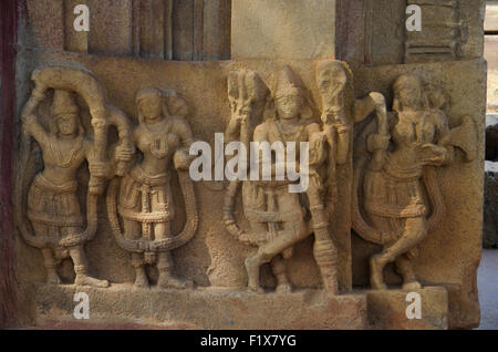 Geschnitzte Figur, Ramappa Tempel, Palampet, Warangal, Telangana, Indien Stockfoto