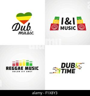 Satz von Afrika-Flagge-Logo-Design. Jamaika-Musik-Vektor-Vorlage. Bunte Dub Zeit Unternehmenskonzept Stock Vektor
