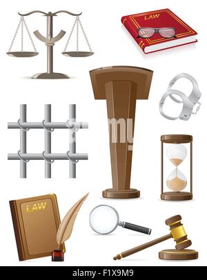Gesetz stellen Icons Vektor-Illustration isoliert auf weißem Hintergrund Stock Vektor