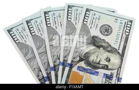 Dollar Geld auf dem weißen Hintergrund isoliert. Stockfoto